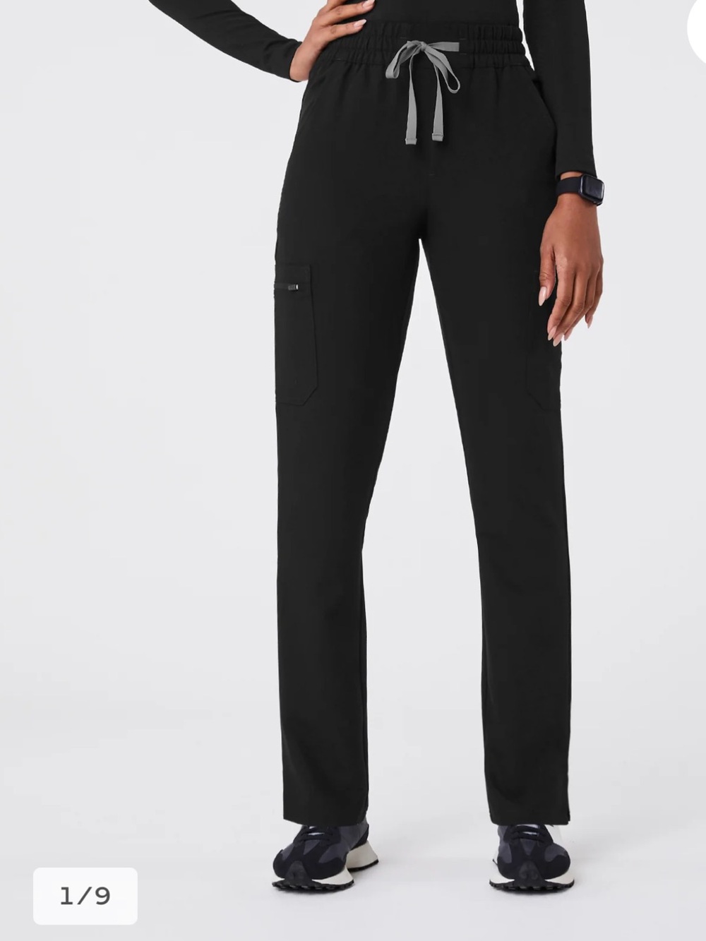 FIGS Black Cargo Drawstring Scrub Pants with Gray Drawcord